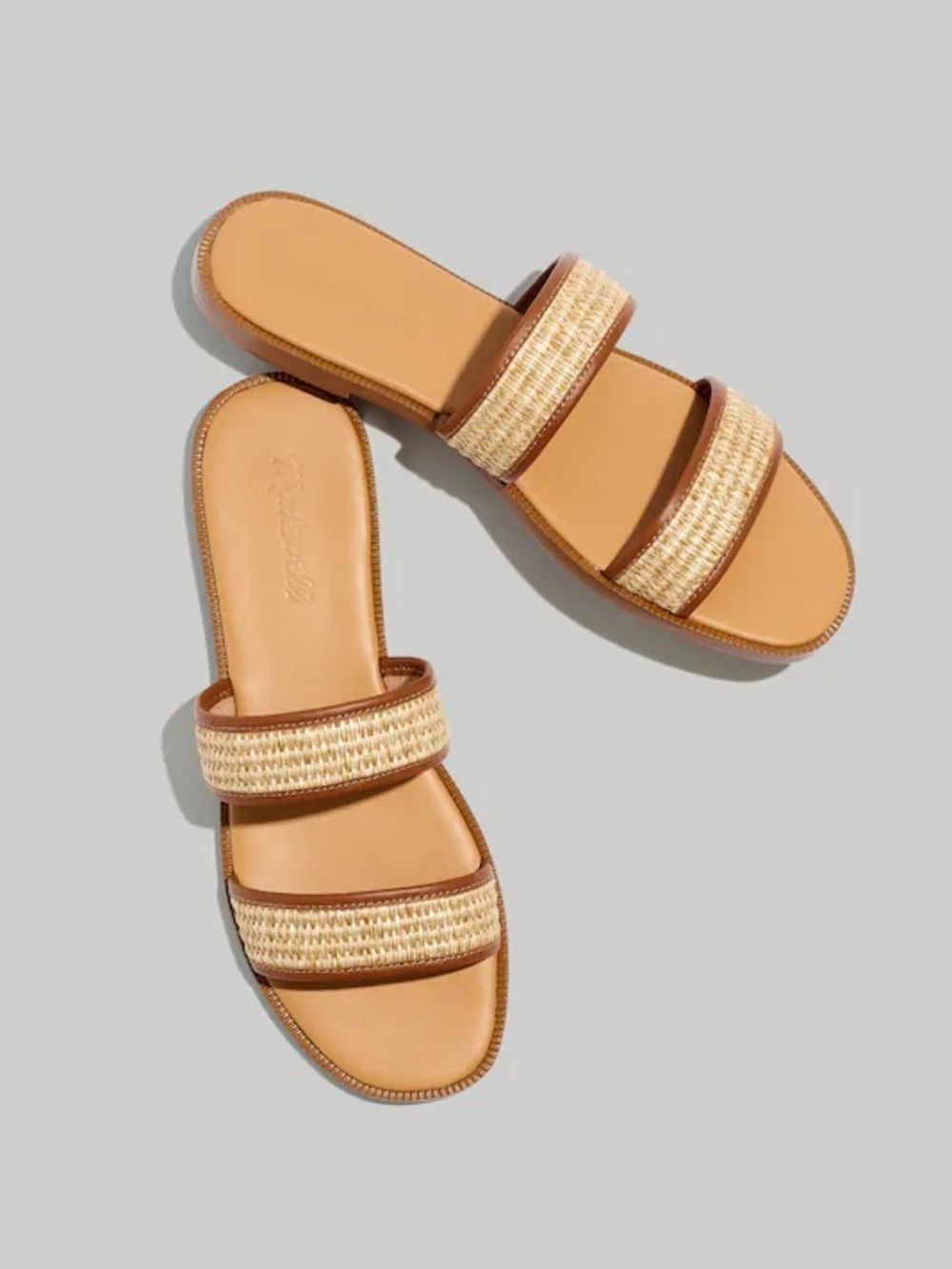 Madewell The Teagan Slide Sandal in Straw Strappy Beach Coastal Cruise Size 8